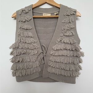 Anthropologie Gray Knit Fringe Vest